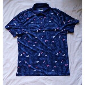 PGA Tour Pro Series Mens Blue Golf Print Polo Shirt Size Large